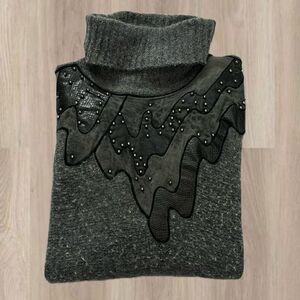 VINTAGE I.B. Diffusion Angora Silk Gray Turtleneck with Faux Reptile Patches